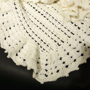 Hand Crocheted Baby Afghan White Ruffle Edge 44" x 40"